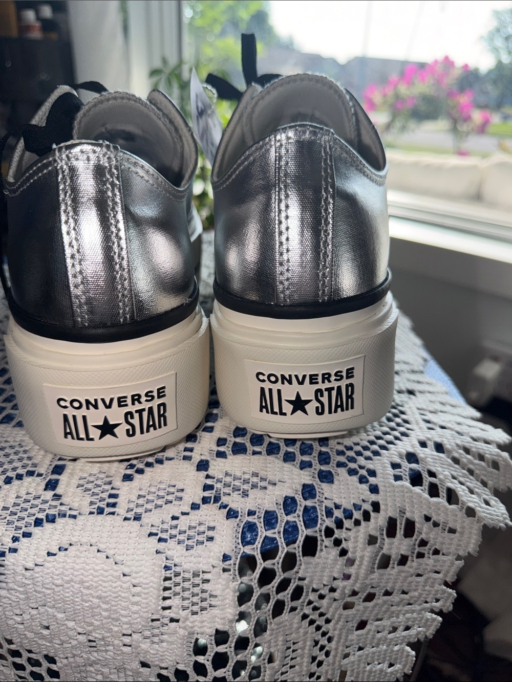 Converse Chuck Taylor All Star Lift Platform Sneakers Metallic Silver Low Top - Picture 4 of 12